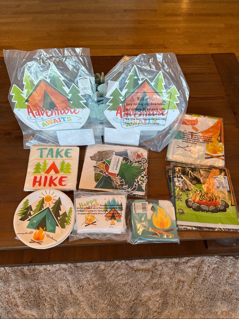 NWT Camping Party Disposable Tableware Set - Green/Orange Adventure Theme